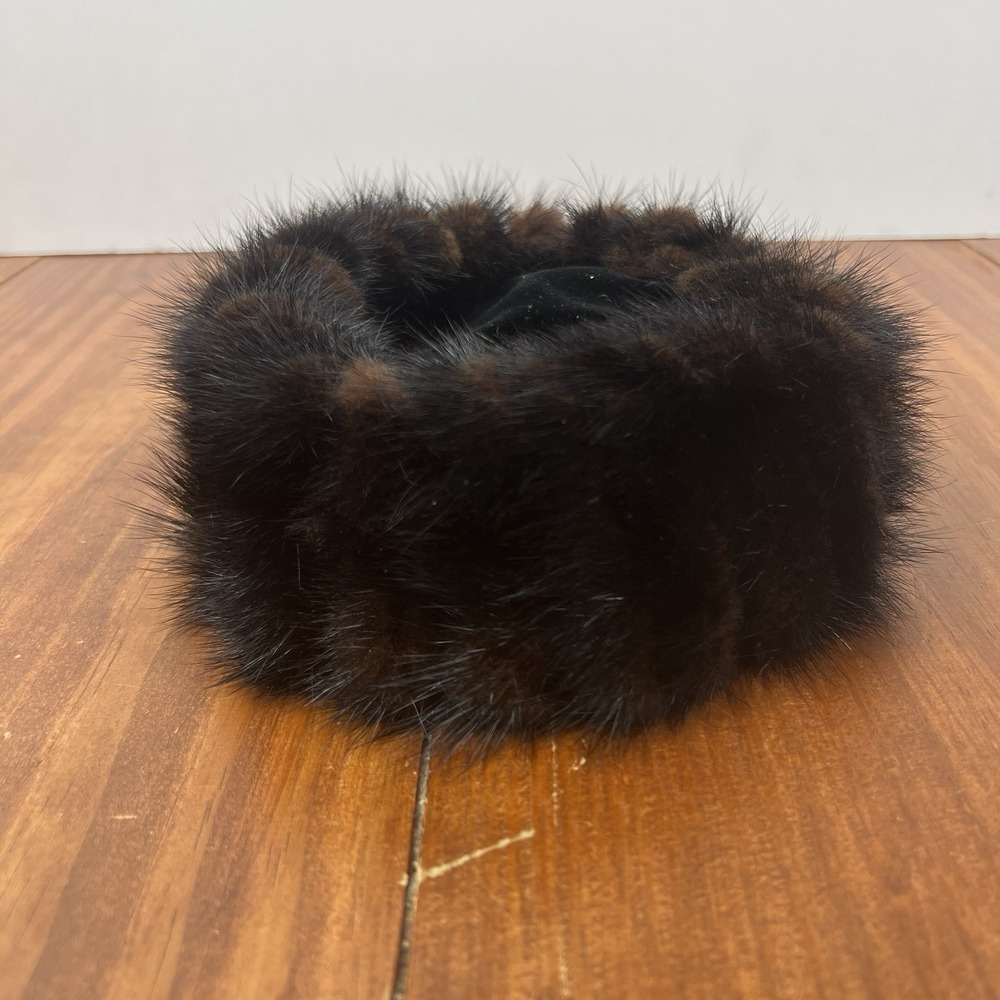 Vintage 60s Black & Brown Fur Pillbox Hat Jacqueline Kennedy Grandma Core